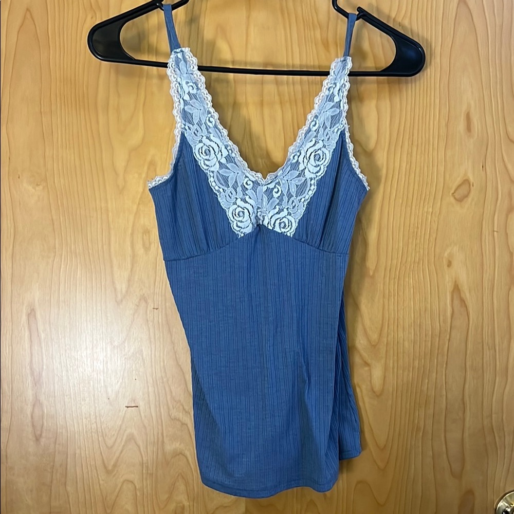Blue Lace Trim Women's Top